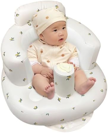 Inflatable Baby Support Seat With Built-in Pump - Bear Design Floor Chair For 3+ Months, Helps Sitting Up, Portable For Home, Travel, Beach & Photos