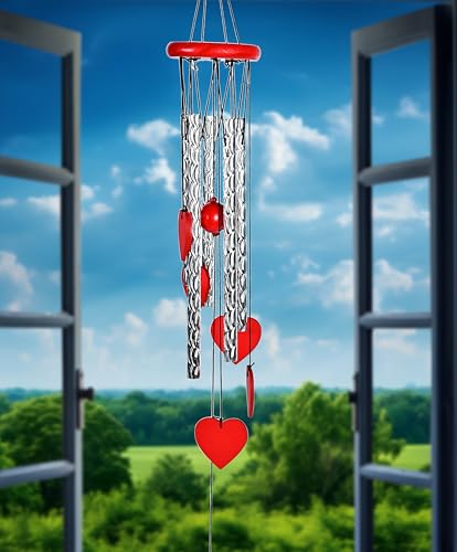 Image of ZAICUS Red Heart Wind Chime - Heart-Shaped Hanging Decor - Wind Chime for Home - Home Decor Items for Valentine's Day & Special Moments