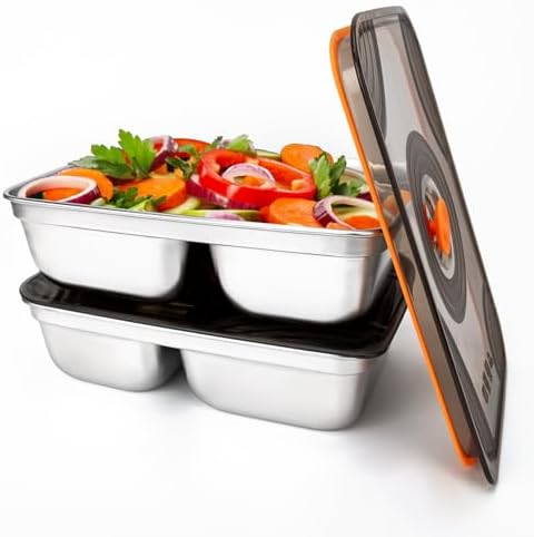 2 Pack Stainless Steel food storage containers(30oz) leak proof & airtight lids for Kitchen,Dual Compartment,freezer and microwave Containers For Meal Prep, Freezer, Leftovers - Thumbnail 2