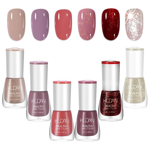 Smalto Classico Glitterato E Nude 6 Pezzi Normal Nail Polish Di Lunga Durata Set Smalto Per Unghie Asciugatura Rapida Glitter Smalto Semipermanente Per Unghie Rosso Glitterato Per Manicure Fai