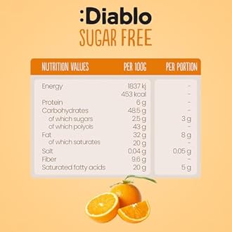 Diablo No Added Sugar Dark Chocolate with Orange – No Added Sugar Chocolate Bar, Sweetened with Stevia, Gluten Free, Ideal for Any Occasion, Birthdays, Valentines, or Gift Hampers, 75g (Pack of 4)