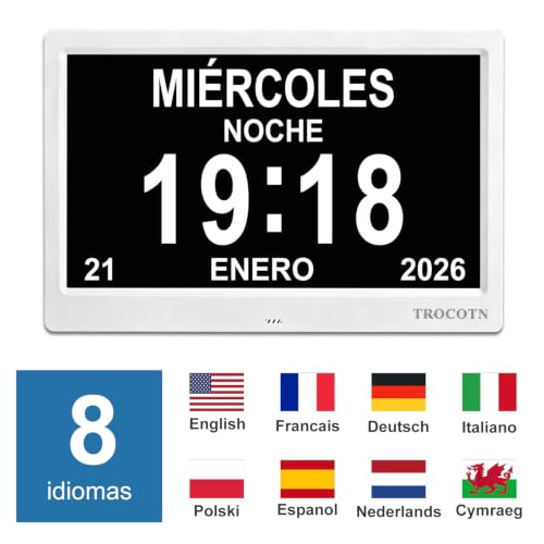 Miniatura 8 de Trocotn Reloj Digital De 10 Pulgadas, Calendario, Pantalla Grande, Reloj Despertador, Reloj De Pared Blanco