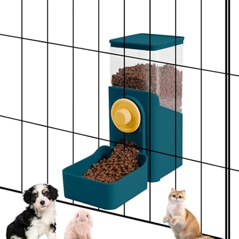 Hanging Automatic Pet Food Dispenser, Auto Gravity Rabbit Ferret Bunny Hedgehog Feeder Dispenser, Cat Dog Food Bowl for Cage Hanging (Dark Blue) Cover