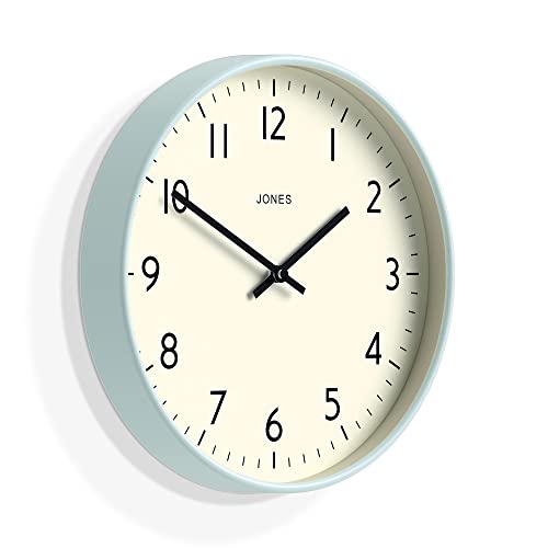 Jones Clocks® Studio Round Wall Clock - Round Clock - Modern Clock - Designer Clock - Kitchen Clock - Living Room Clock - Office Clock - Easy To Read Dial - Contemporary Design (Clear Blue) #TOP1