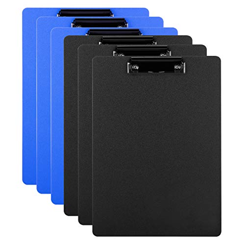 Deli Plastic Clipboard Letter Size Low Profile Clip, Clipboards for classrooms, Offices, Restaurants, Doctor Offices, Black & Blue, 6 Pack
