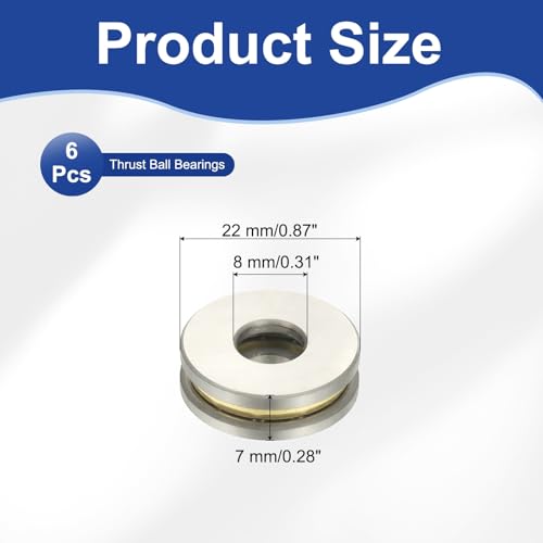 PATIKIL Axialrillenkugellager 8x22x7 mm 6 Stk Chromstahl Miniatur Einreihige Rollen Miniaturkugellager Für Fördersysteme Werkzeugmaschinen Silber