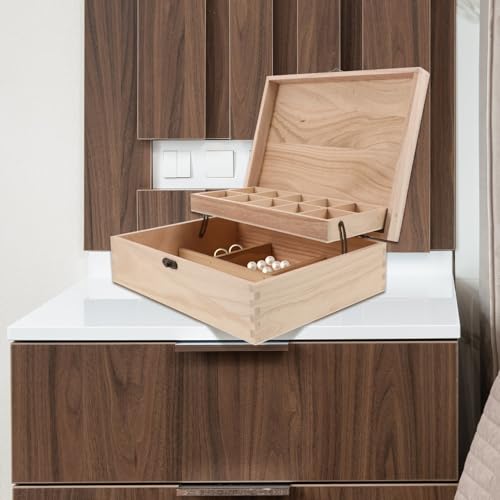 Boîte à bijoux en bois brut grand rangement avec compartiments