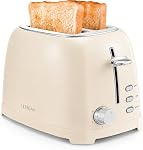 Ultrean Toaster 2 Slice with Extra-Wide Slot, Stainless Steel Toaster with Removable Crumb Tray, Small Toaster with 6 Browning Settings, Cancel, Bagel, Deforest Functions, 825 W (Cream)