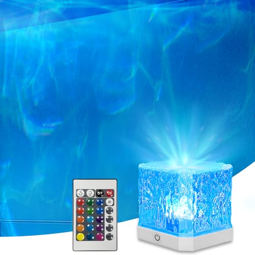 Ocean Wave Projector Light,16 Colors Water Ripple Romantic Ambient Lighting Northern Lights Projector with Remote for Bed Room Decor Meditation Relaxation Night Lights