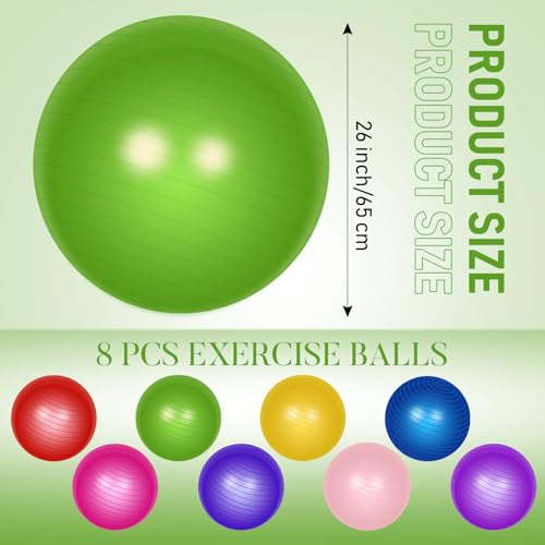 Image of Leyndo 8 Pcs 26 Inch Yoga Exercise Ball Pilates Pregnancy Birthing Fitness Ball with Quick Pump Anti Burst for Improved Posture Balance Yoga Pilates Training