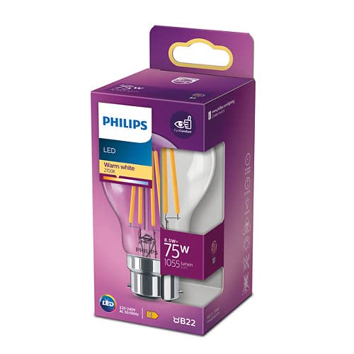 Philips LED Classic B22 Lampe, 75 W, Tropfenform, klar, warmweiß