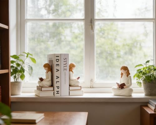 Estatua decorativa de lectora beige de resina miniatura 7