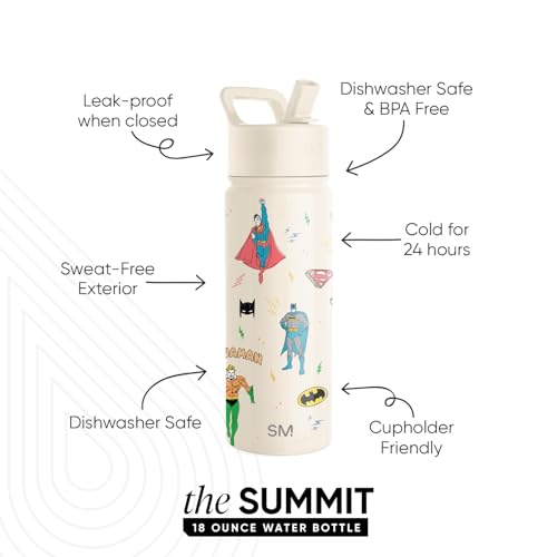 Image of Simple Modern Kids Summit Water Bottle with Straw Lid | DC Comics Superhero 18oz Stainless Steel Cup Insulated Tumbler for Toddlers, School | Super Hero Boys