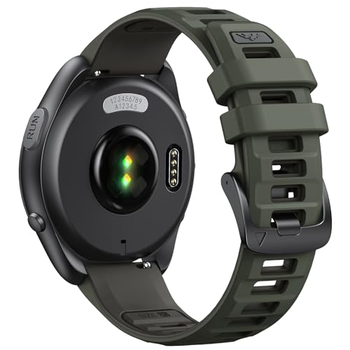 ANCOOL Compatible with Garmin Forerunner 55/245/165 Watch Band 20mm Soft Silicone Band for Vivoactive 5/Vivoactive 3/6/Venu 2 Plus/Venu Sq/Sq 2 Bands Women Men Army Green/Graphite Gray