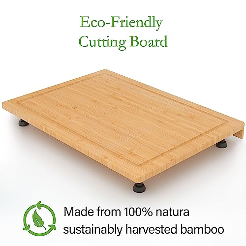 Stove Cover Board for Gas Stovetop - Raised Cutting Board with Legs and Juice Grooves, Adjustable Noodle Board Stove Cover for RV Stove Top (29.52"x21.65")