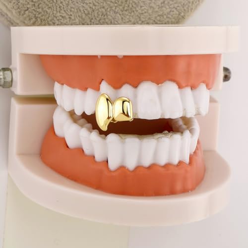 Set de 3 grillz para dientes chapados en oro 14K estilo hip hop miniatura 2