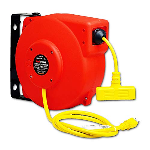REELWORKS Heavy Duty Extension Cord Reel, 16AWG/3C SJT, Triple Tap, 33'