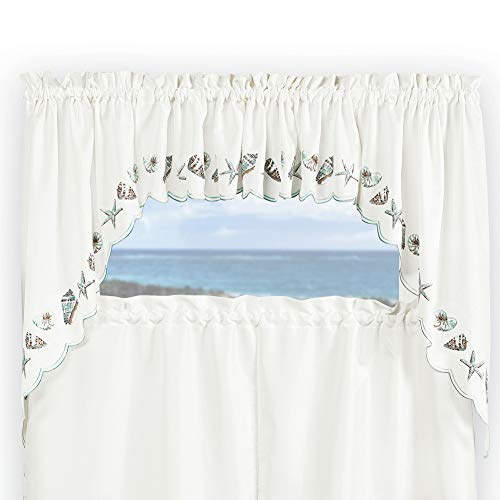 Renaissance Home Fashion Collections Etc Seashells Embroidered Swag Pair, 56" X 38", Sea Mist #TOP23