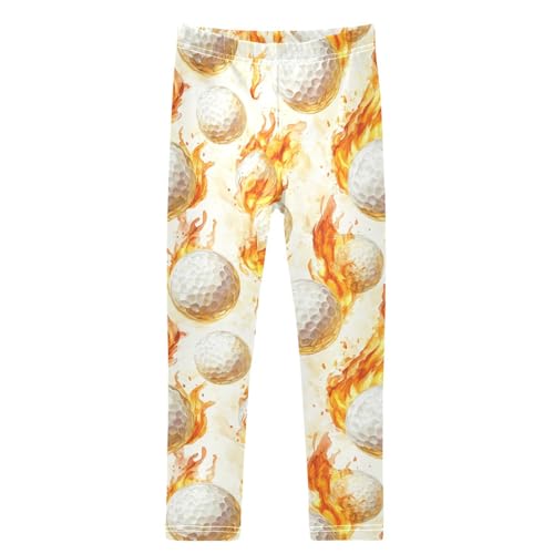 Watercolor Fire White Golf Balls Girls Leggings Kids Yoga Pants Dance Active Tights 4T