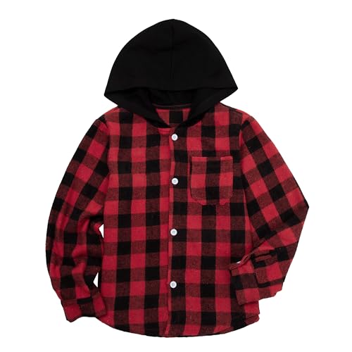 Image of Boys Girls Flannel Shirts Plaid Hoodies Fall Fashion Button Down Shirts