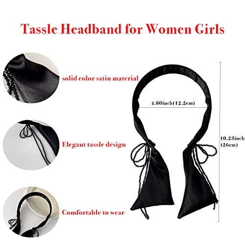 Frdtluthw Bow Tassel Headband, Solid Wide Plain Turban Anti-Slip Satin Hair Bands, Fashion Elastic Hair Accessories For Women Girls(Black) #TOP5