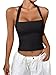 REORIA Halter Tops for Women Summer Sleeveless Going Out Outfits Y2K Trendy Cute Crop Tank Top Clothes Black Medium