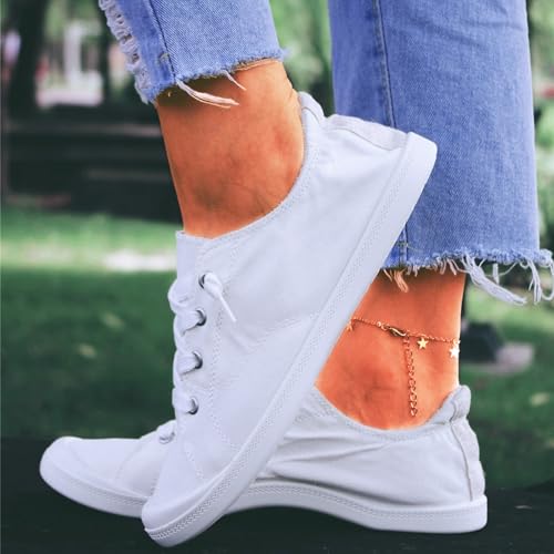 Women's Slip On Canvas Sneaker Low Top Casual Walking Shoes Classic Comfortable Flat Fashion Sneakers Canvas Tennis Shoes for Women Lace Up Lightweight Non-Slip Sport Running Loafers4