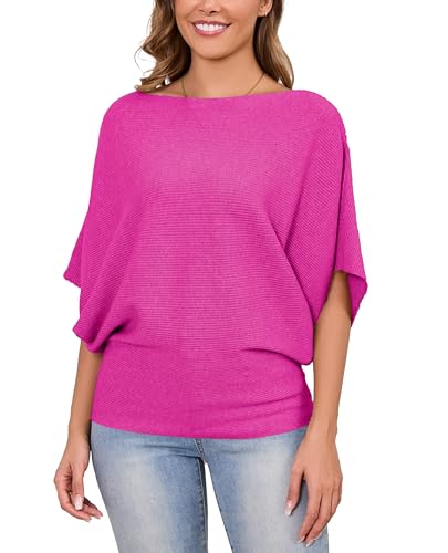 Image of MAKARTHY Womens Batwing Sleeves Knitted Dolman Pullovers Boat Neck Tops Sweatershirts
