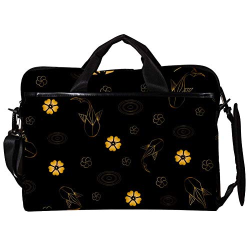 Housse ordinateur portable 14 pouces à 15,4 pouces avec bandoulière et motif fleurs aquatiques