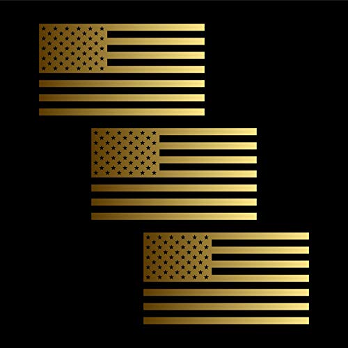 Image of American US Flag [Pick Color /Size] Vinyl Decal Sticker for Laptop /Car /Truck /Window /Bumper (7.5in x 4.2in [3-Pack], Metallic Gold)