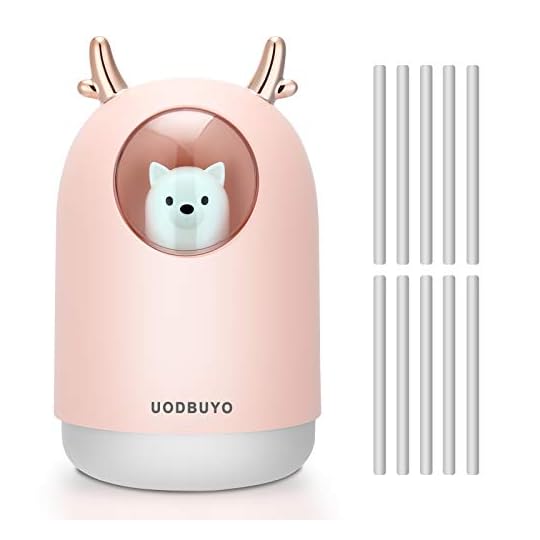 
                            UODBUYO Portable Cool Mist Humidifier - 300ml USB Mini Air Humidifier with 10 Pcs Humidifier Sticks, 7 Color Night Light Room Humidifier for Bedroom Office Desk,Car,Travel (Pink)
                        