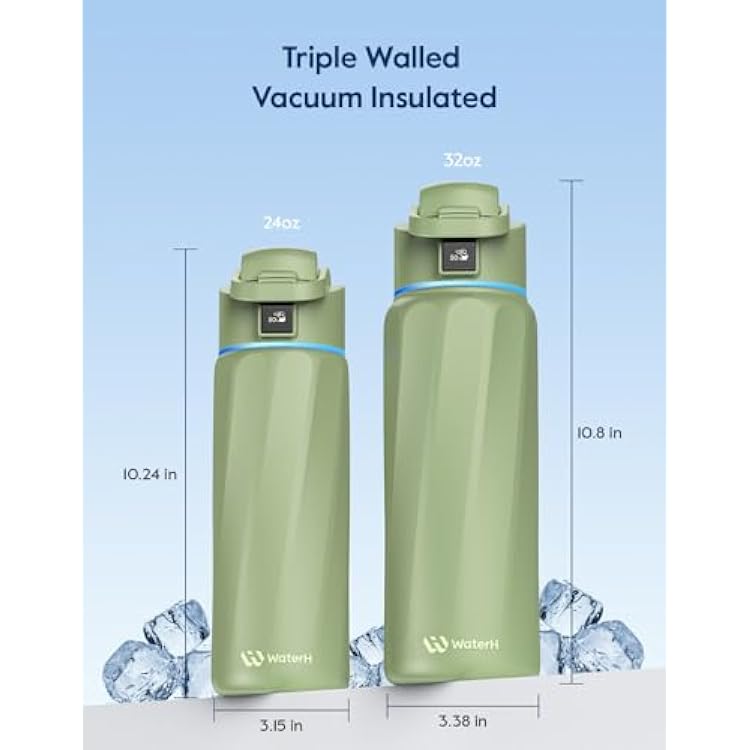 BOOST Smart Water Bottle that Reminds You to Drink, 24oz BPA-Free Stainless Steel Vacuum Insulated, Wide Mouth Water Tracker Bottle with APP for School, Gym, Office, Ideal for Mother's Day