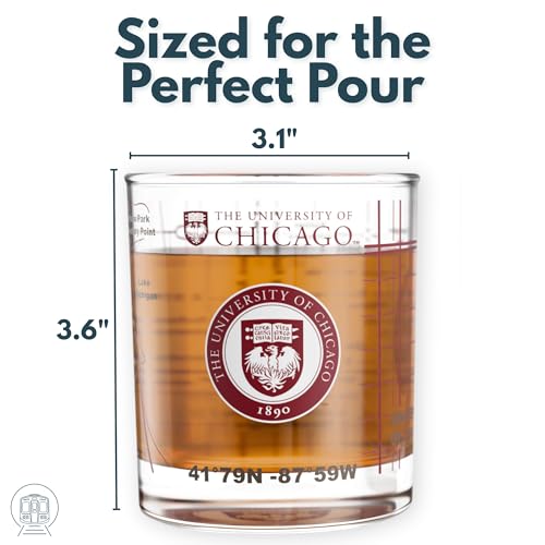 Image of Greenline Goods - University of Chicago Maroons College Whiskey Glasses (Set of 2), 10 oz - Full-Color Logo + Campus Map