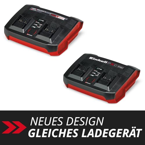 Original Einhell Ladegerät Power X-Twincharger 3A Power X-Change (Li-Ion, 18V, gleichzeitiges Laden von 2X 18V Akkus, permanente Akkuüberwachung + int. Lademanagement, 6-fache Zustands-LED-Anzeige)