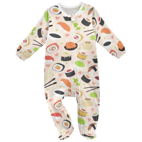 Dussdil Sushi Leaves Hearts Baby One-Piece Footies Newborn Rompers Pajamas Cotton Footed Pjs for Sleep Play Boys Girls 9M Cover
