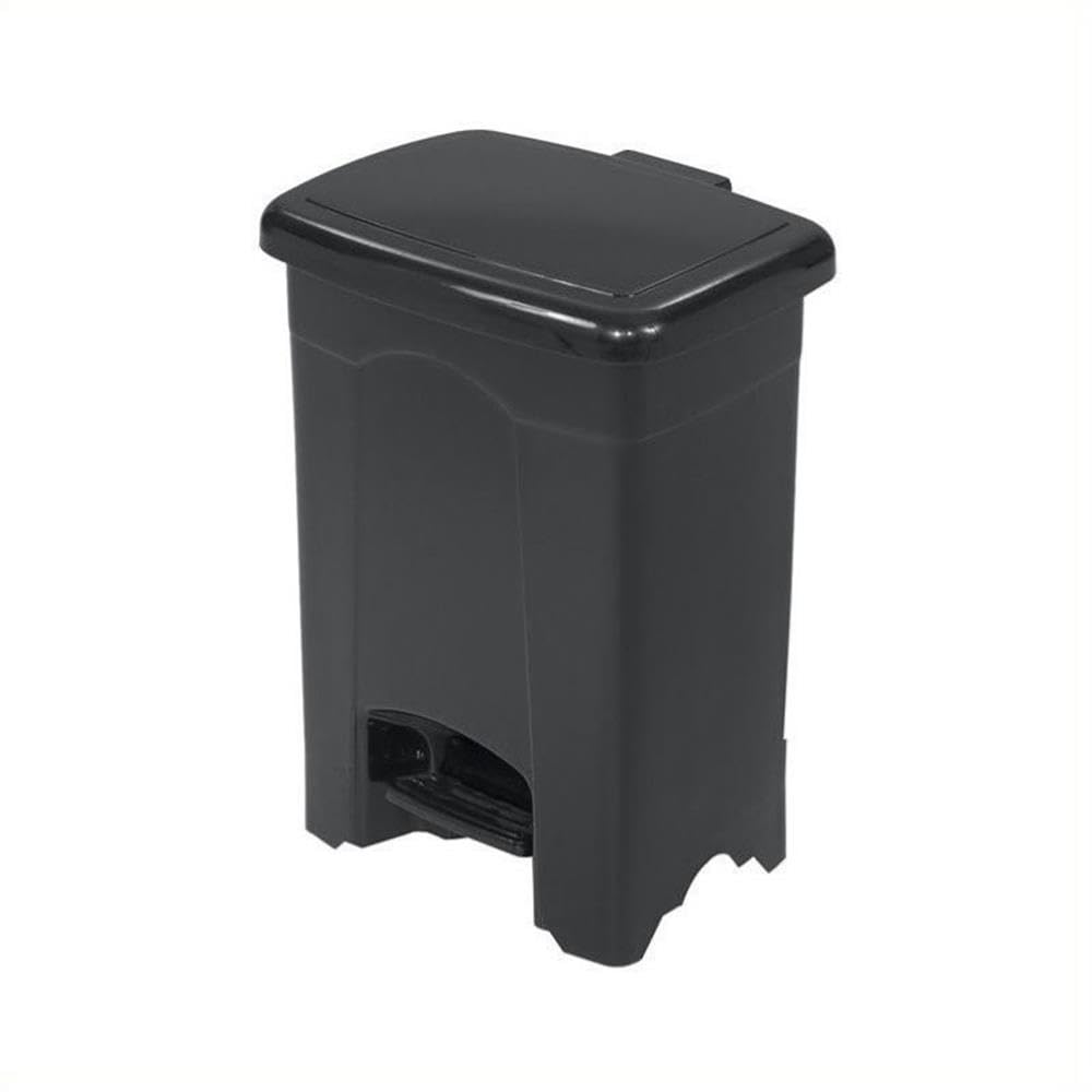 Pemberly Row Plastic Step-On Trash Can, 4 Gallon Capacity, Black Finish, 15 in x 12.25 in x 10 in, Hands-Free Lid, Compact Design for Small Spaces, Office, Desk, or Kitchen Use