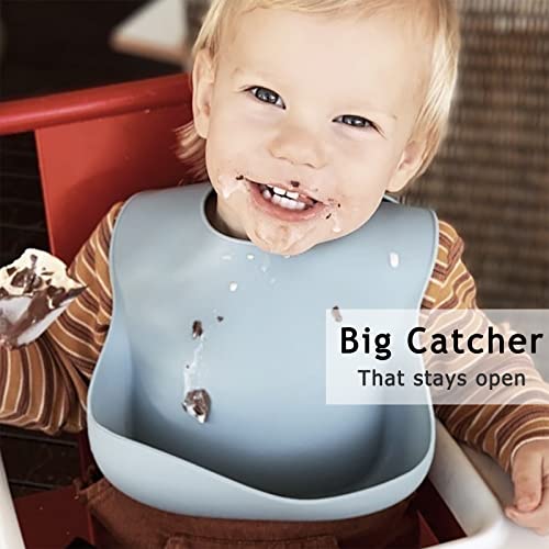Ileyluy Silicone Baby Bibs For Babies & Toddlers Set Of 2, Feeding Bibs Unisex Soft Adjustable Waterproof Bpa Free(Dusty Blue,Dinosaur) #TOP1