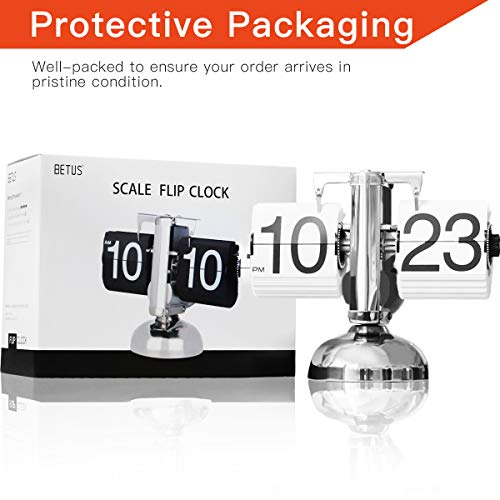 Betus Flip Desk Clock - Mechanical Retro Style -Digital Display Battery Powered - Home & Office Décor 8 X 6.5 X 3 Inches (White) #TOP6