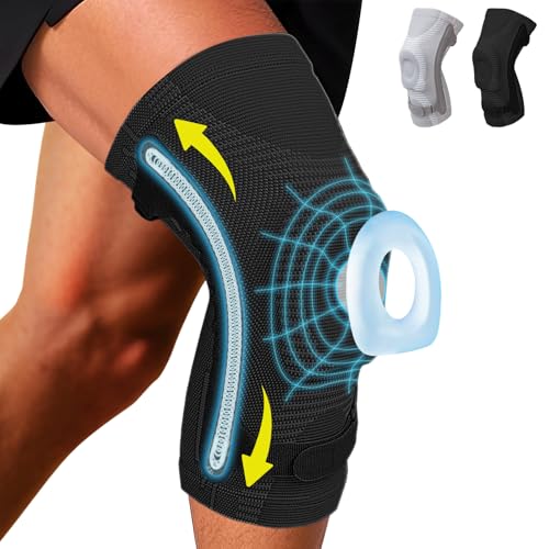 Knee Brace for Women and Men, Knee Sleeve with Patella Pad & Side Stabilizers, Compression Support for ACL/PCL, Running and Sports (Black,L)