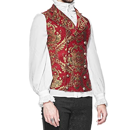 Darkrock Handmade Victorian Steampunk Edwardian Western Cavalier Waistcoat Vest Brocade Red/Gold Gothic Men's Vest4