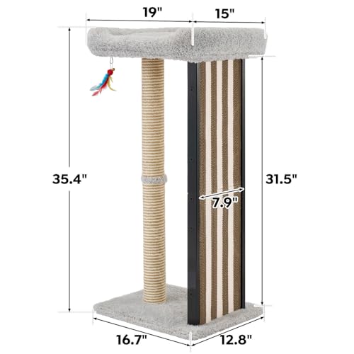 Veehoo 35" Tall Cat Scratching Post for Indoor Cats Adult, Sturdy Cat Scratch Pad with Replaceable Metal Frame Scratching Board, Large Scratch Post with Plush Top Bed by Veehoo - Image 7