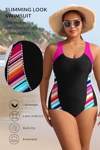 Image of Aqua Eve Plus Size Swimsuits Athletic One Piece Bathing Suit for Women Tummy Control Slimming Swimwear