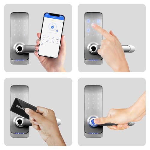 EURA ELH-01H4 Smartes Türschloss mit Griff, Codeschloss, 13,56 MHz Näherungsleser, biometrisches Lesegerät, App TTLock/TTHotel, IP65, universeller Riegelabstand, weiß