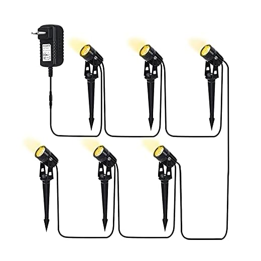 6-pack LED trädgårdsbelysning spotlights, 6 i 1 trädgårdsljus spikar, vattentäta IP65 trädgårdslandskapslampor, 12 V lågspänning utomhus varma lampor med avtagbara markspikar (varmt ljus)
