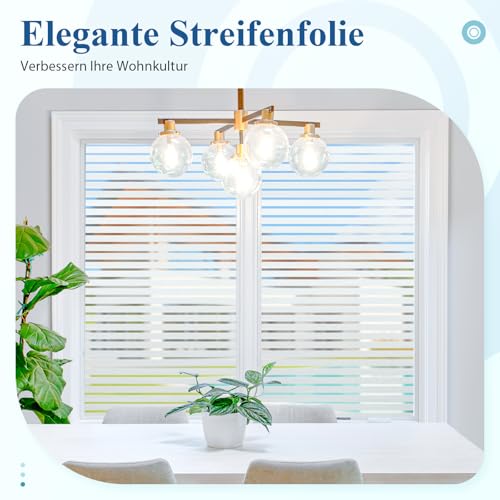 DOWELL Selbstklebende Fensterfolie Streifen, Milchglasfolie Blickschutz Anti-UV – Sichtschutzfolie Blickdicht für Fenster in Küche, Wohnung & Büro, 44.5x200 cm
