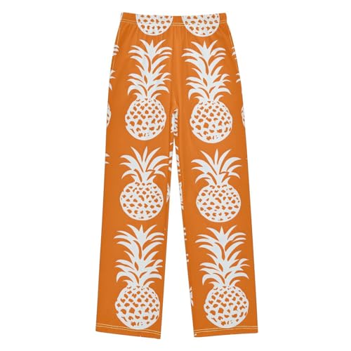White Pineapple Orange Pajama Pants Long Sleep Pant Soft PJ Bottoms Sleepwear