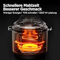Midea Elektrischer Schnellkochtopf 9-in-1, 8L Multikocher 12 Voreinstellungen Instant, Joghurtbereiter, Reiskocher, Slow Cooker, Sous Vide, Dampfgarer, Nudelkocher, Edelstahl Innentopf, Schwarz – Ansicht 7