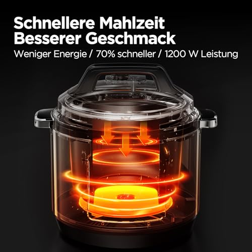 Foto von Midea Elektrischer Schnellkochtopf 9-in-1, 8L Multikocher 12 Voreinstellungen Instant, Joghurtbereiter, Reiskocher, Slow Cooker, Sous Vide, Dampfgarer, Nudelkocher, Edelstahl Innentopf, Schwarz