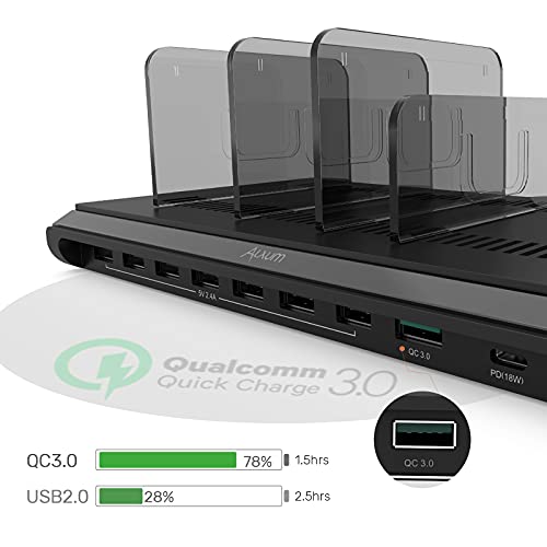 Alxum USB Charging Station for Multiple Apple Devices, 120W 10 Port Phone Organize Dock with iWatch Stand, PD 60W/QC 3.0 Power Delivery Port, Charger for MacBook Pro/Air, iPad Pro, iPad, UL Certified - Thumbnail 3