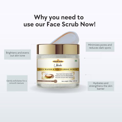 Image of Khadi Rice Water & Niacinamide Face Scrub 100 gm | Refreshes, Brightens & Even Out Skin | Minimizes Pore & Dark Spots for Glowing Skin | All Skin Types | Exfoliating Scrub for Men & Women